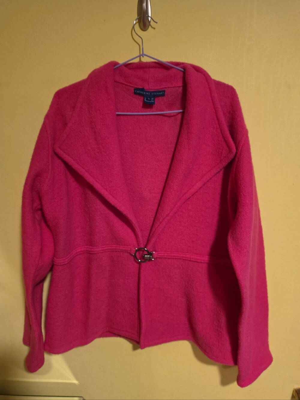 NWOT Catherine Stewart Women's Size Large Hot Pink 100% Wool Jacket Cardigan